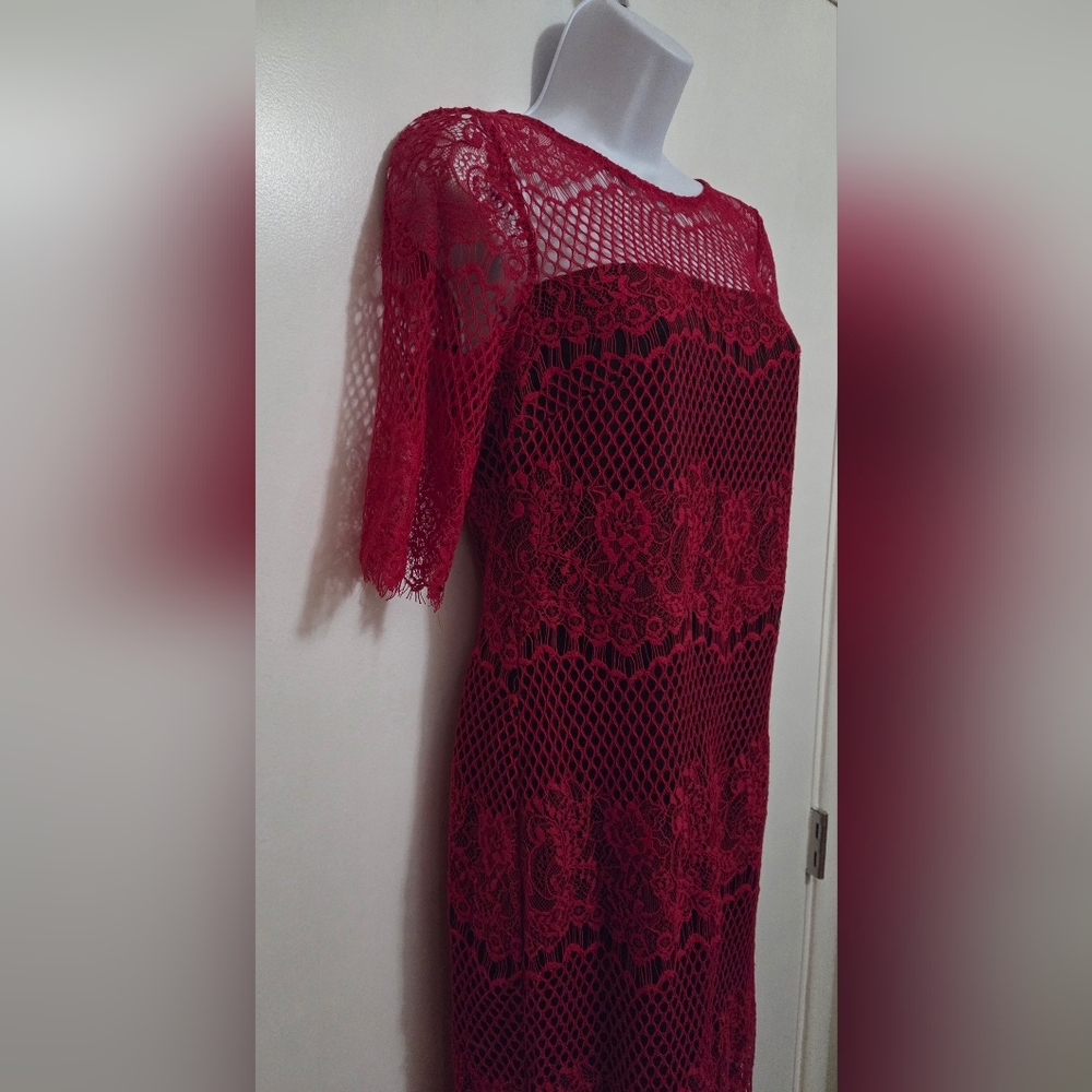 Thalia Sodi Red Lace Midi Dress Small - Picture 4 of 15
